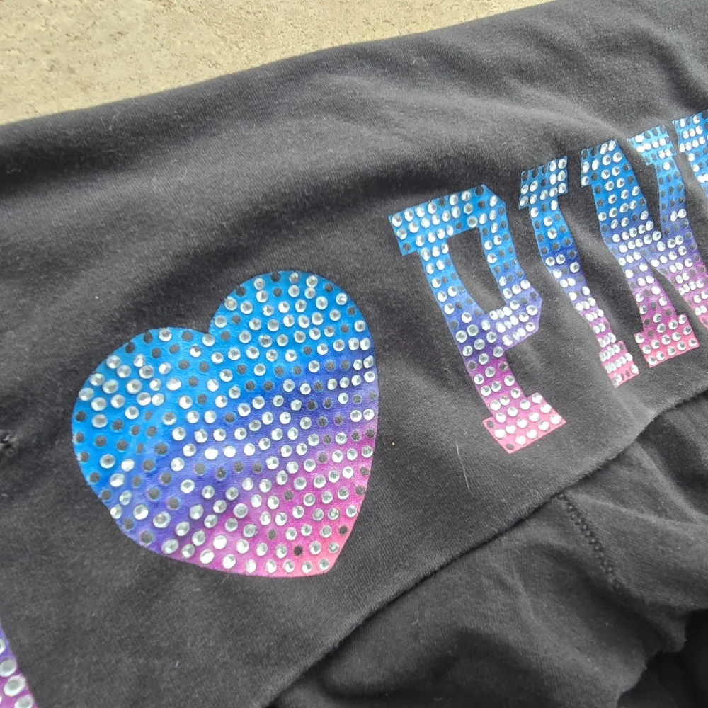 Y2k Victoria's Secret VS PINK VTG Foldover Yoga Leggings I Heart Pink Bling - Picture 4 of 7